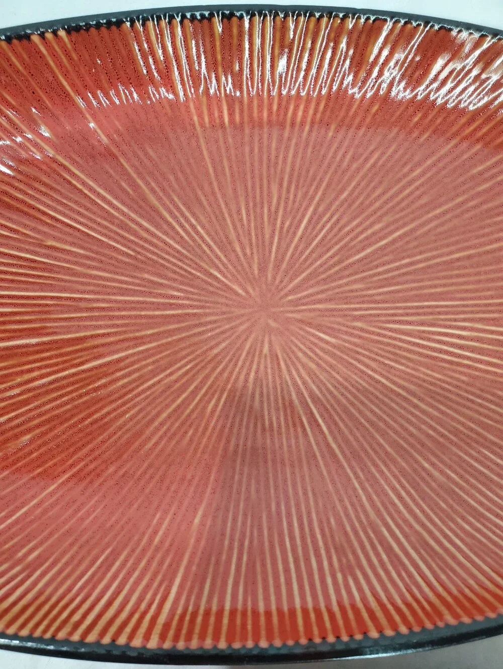 Set of 2 Pier 1 Imports Ventana Platters Stoneware Starburst RustRed Hand Paint